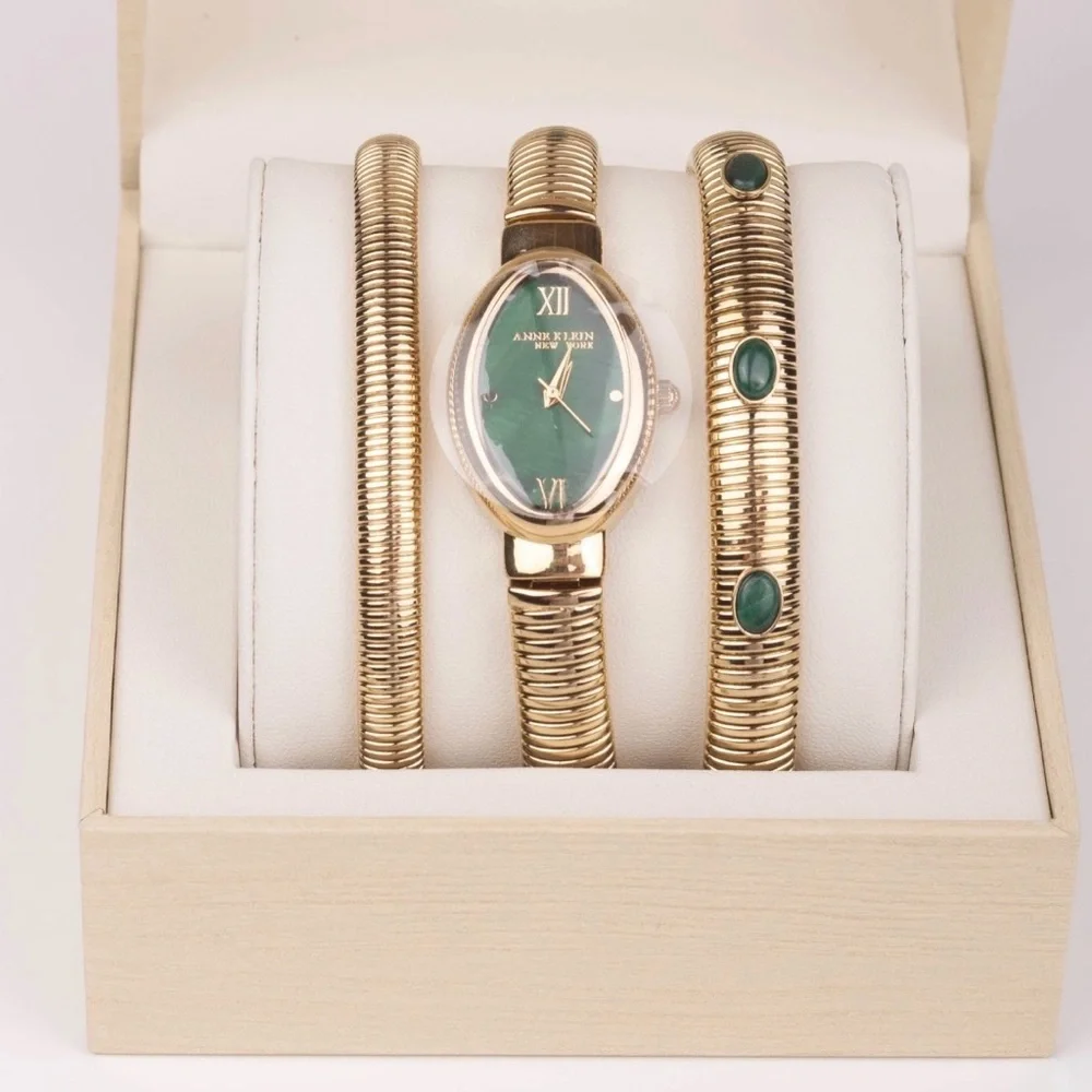 Anne Klein Green Malachite Watch & Bracelet Set NWT